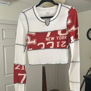 Women's Red and White Patchwork Top